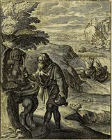 An illustration from Schouwtoneel des menschelyken leevens, of, Lessen der wysheid : uytgedrukt in 103. fraaye konstplaaten, welker zinspeelingen uyt Horatius verzaamellt zyn (1755)