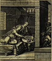 Picture 33 of 105 from Schouwtoneel des menschelyken leevens, of, Lessen der wysheid : uytgedrukt in 103. fraaye konstplaaten, welker zinspeelingen uyt Horatius verzaamellt zyn (1755), leaf 136