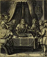 An illustration from Schouwtoneel des menschelyken leevens, of, Lessen der wysheid : uytgedrukt in 103. fraaye konstplaaten, welker zinspeelingen uyt Horatius verzaamellt zyn (1755)