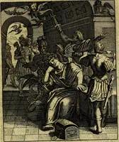 An illustration from Schouwtoneel des menschelyken leevens, of, Lessen der wysheid : uytgedrukt in 103. fraaye konstplaaten, welker zinspeelingen uyt Horatius verzaamellt zyn (1755)