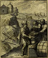 An illustration from Schouwtoneel des menschelyken leevens, of, Lessen der wysheid : uytgedrukt in 103. fraaye konstplaaten, welker zinspeelingen uyt Horatius verzaamellt zyn (1755)