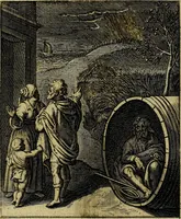 An illustration from Schouwtoneel des menschelyken leevens, of, Lessen der wysheid : uytgedrukt in 103. fraaye konstplaaten, welker zinspeelingen uyt Horatius verzaamellt zyn (1755)