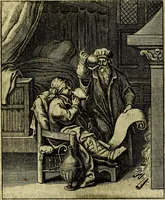 Picture 56 of 105 from Schouwtoneel des menschelyken leevens, of, Lessen der wysheid : uytgedrukt in 103. fraaye konstplaaten, welker zinspeelingen uyt Horatius verzaamellt zyn (1755), leaf 228