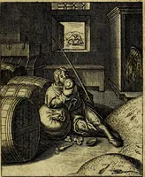 Picture 57 of 105 from Schouwtoneel des menschelyken leevens, of, Lessen der wysheid : uytgedrukt in 103. fraaye konstplaaten, welker zinspeelingen uyt Horatius verzaamellt zyn (1755), leaf 232