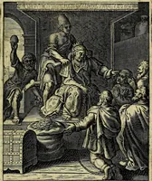 An illustration from Schouwtoneel des menschelyken leevens, of, Lessen der wysheid : uytgedrukt in 103. fraaye konstplaaten, welker zinspeelingen uyt Horatius verzaamellt zyn (1755)