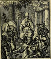An illustration from Schouwtoneel des menschelyken leevens, of, Lessen der wysheid : uytgedrukt in 103. fraaye konstplaaten, welker zinspeelingen uyt Horatius verzaamellt zyn (1755)