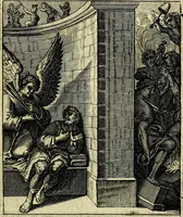 Picture 74 of 105 from Schouwtoneel des menschelyken leevens, of, Lessen der wysheid : uytgedrukt in 103. fraaye konstplaaten, welker zinspeelingen uyt Horatius verzaamellt zyn (1755), leaf 300
