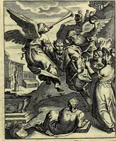 An illustration from Schouwtoneel des menschelyken leevens, of, Lessen der wysheid : uytgedrukt in 103. fraaye konstplaaten, welker zinspeelingen uyt Horatius verzaamellt zyn (1755)