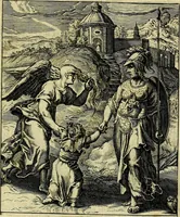An illustration from Schouwtoneel des menschelyken leevens, of, Lessen der wysheid : uytgedrukt in 103. fraaye konstplaaten, welker zinspeelingen uyt Horatius verzaamellt zyn (1755)
