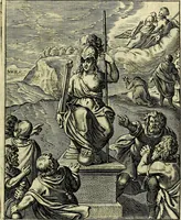 An illustration from Schouwtoneel des menschelyken leevens, of, Lessen der wysheid : uytgedrukt in 103. fraaye konstplaaten, welker zinspeelingen uyt Horatius verzaamellt zyn (1755)