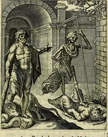 An illustration from Schouwtoneel des menschelyken leevens, of, Lessen der wysheid : uytgedrukt in 103. fraaye konstplaaten, welker zinspeelingen uyt Horatius verzaamellt zyn (1755)