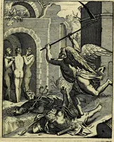 An illustration from Schouwtoneel des menschelyken leevens, of, Lessen der wysheid : uytgedrukt in 103. fraaye konstplaaten, welker zinspeelingen uyt Horatius verzaamellt zyn (1755)
