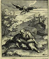 An illustration from Schouwtoneel des menschelyken leevens, of, Lessen der wysheid : uytgedrukt in 103. fraaye konstplaaten, welker zinspeelingen uyt Horatius verzaamellt zyn (1755)