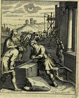 An illustration from Schouwtoneel des menschelyken leevens, of, Lessen der wysheid : uytgedrukt in 103. fraaye konstplaaten, welker zinspeelingen uyt Horatius verzaamellt zyn (1755)