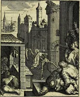 Picture 101 of 105 from Schouwtoneel des menschelyken leevens, of, Lessen der wysheid : uytgedrukt in 103. fraaye konstplaaten, welker zinspeelingen uyt Horatius verzaamellt zyn (1755), leaf 408