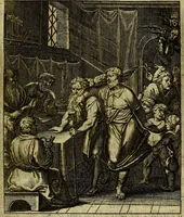 An illustration from Schouwtoneel des menschelyken leevens, of, Lessen der wysheid : uytgedrukt in 103. fraaye konstplaaten, welker zinspeelingen uyt Horatius verzaamellt zyn (1755)