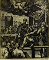 An illustration from Schouwtoneel des menschelyken leevens, of, Lessen der wysheid : uytgedrukt in 103. fraaye konstplaaten, welker zinspeelingen uyt Horatius verzaamellt zyn (1755)