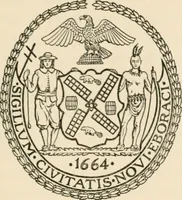 An illustration from Seal and flag of the city of New York : authorized by the committee appointed by the mayor to commemorate the two hundred and fiftieth anniversary of the installation of the first mayor and board of aldermen of the city of New York on June 24, 1665, and the adoption of the official city flag on June 24, 1915 (1915)