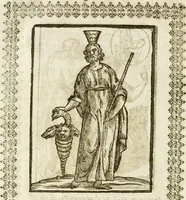 An illustration from Seconda nouissima editione delle Imagini de gli dei delli antichi di Vicenzo Cartari reggiano : ridotte da capo a piedi alle loro reali, & non più per l'adietro osseruate simiglianze : cauate da' marmi, bronzi, medaglie, gioie, & altre memorie antiche : con esquisito studio, & particolare diligenza (1626)