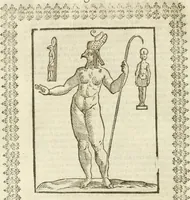An illustration from Seconda nouissima editione delle Imagini de gli dei delli antichi di Vicenzo Cartari reggiano : ridotte da capo a piedi alle loro reali, & non più per l'adietro osseruate simiglianze : cauate da' marmi, bronzi, medaglie, gioie, & altre memorie antiche : con esquisito studio, & particolare diligenza (1626)