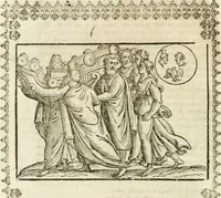 An illustration from Seconda nouissima editione delle Imagini de gli dei delli antichi di Vicenzo Cartari reggiano : ridotte da capo a piedi alle loro reali, & non più per l'adietro osseruate simiglianze : cauate da' marmi, bronzi, medaglie, gioie, & altre memorie antiche : con esquisito studio, & particolare diligenza (1626)