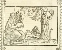 An illustration from Seconda nouissima editione delle Imagini de gli dei delli antichi di Vicenzo Cartari reggiano : ridotte da capo a piedi alle loro reali, & non più per l'adietro osseruate simiglianze : cauate da' marmi, bronzi, medaglie, gioie, & altre memorie antiche : con esquisito studio, & particolare diligenza (1626)