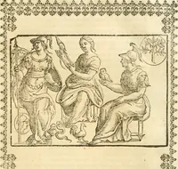 An illustration from Seconda nouissima editione delle Imagini de gli dei delli antichi di Vicenzo Cartari reggiano : ridotte da capo a piedi alle loro reali, & non più per l'adietro osseruate simiglianze : cauate da' marmi, bronzi, medaglie, gioie, & altre memorie antiche : con esquisito studio, & particolare diligenza (1626)