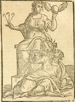 An illustration from Seconda nouissima editione delle Imagini de gli dei delli antichi di Vicenzo Cartari reggiano : ridotte da capo a piedi alle loro reali, & non più per l'adietro osseruate simiglianze : cauate da' marmi, bronzi, medaglie, gioie, & altre memorie antiche : con esquisito studio, & particolare diligenza (1626)
