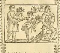 An illustration from Seconda nouissima editione delle Imagini de gli dei delli antichi di Vicenzo Cartari reggiano : ridotte da capo a piedi alle loro reali, & non più per l'adietro osseruate simiglianze : cauate da' marmi, bronzi, medaglie, gioie, & altre memorie antiche : con esquisito studio, & particolare diligenza (1626)