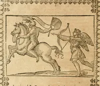 An illustration from Seconda nouissima editione delle Imagini de gli dei delli antichi di Vicenzo Cartari reggiano : ridotte da capo a piedi alle loro reali, & non più per l'adietro osseruate simiglianze : cauate da' marmi, bronzi, medaglie, gioie, & altre memorie antiche : con esquisito studio, & particolare diligenza (1626)