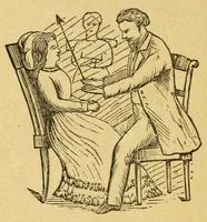 An illustration from The secret book of the black arts : containing all that is known upon the occult sciences of daemonology, spirit rappings, witchcraft, sorcery, astrology, palmistry, mind reading, spiritualism, table turning, ghosts and apparitions, omens, lucky and unlucky signs and days, dreams, charms, divination, second sight, mesmerism, clairvoyance, psychological fascination, etc. ... : together with a mass of other matter, giving inner views of the arts and sciences, whether recondite and obscure, or plain and practical (1878)