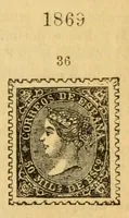 An illustration from Segunda edición del catálogo descriptivo de los sellos de correos de España y sus colonias (1890)