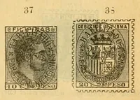 An illustration from Segunda edición del catálogo descriptivo de los sellos de correos de España y sus colonias (1890)