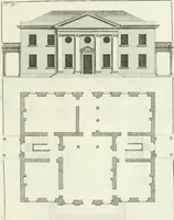 An illustration from Select architecture : being regular designs of plans and elevations well suited to both town and country : in which the magnificence and beauty, the purity and simplicity of designing, for every species of that noble art, is accurately treated, and with great variety exemplified, from the plain town-house to the stately hotel, and in the country from the genteel and convenient farm-house to the parochial church : with suitable embellishments : also bridges, baths, summer-houses, &c. ... : illustrated with fifty copper plates, quarto (1755)