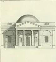 An illustration from Select architecture : being regular designs of plans and elevations well suited to both town and country : in which the magnificence and beauty, the purity and simplicity of designing, for every species of that noble art, is accurately treated, and with great variety exemplified, from the plain town-house to the stately hotel, and in the country from the genteel and convenient farm-house to the parochial church : with suitable embellishments : also bridges, baths, summer-houses, &c. ... : illustrated with fifty copper plates, quarto (1755)