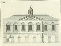 An illustration from Select architecture : being regular designs of plans and elevations well suited to both town and country : in which the magnificence and beauty, the purity and simplicity of designing, for every species of that noble art, is accurately treated, and with great variety exemplified, from the plain town-house to the stately hotel, and in the country from the genteel and convenient farm-house to the parochial church : with suitable embellishments : also bridges, baths, summer-houses, &c. ... : illustrated with fifty copper plates, quarto (1755)