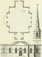 An illustration from Select architecture : being regular designs of plans and elevations well suited to both town and country : in which the magnificence and beauty, the purity and simplicity of designing, for every species of that noble art, is accurately treated, and with great variety exemplified, from the plain town-house to the stately hotel, and in the country from the genteel and convenient farm-house to the parochial church : with suitable embellishments : also bridges, baths, summer-houses, &c. ... : illustrated with fifty copper plates, quarto (1755)