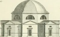 An illustration from Select architecture : being regular designs of plans and elevations well suited to both town and country : in which the magnificence and beauty, the purity and simplicity of designing, for every species of that noble art, is accurately treated, and with great variety exemplified, from the plain town-house to the stately hotel, and in the country from the genteel and convenient farm-house to the parochial church : with suitable embellishments : also bridges, baths, summer-houses, &c. ... : illustrated with fifty copper plates, quarto (1755)