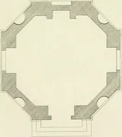 An illustration from Select architecture : being regular designs of plans and elevations well suited to both town and country : in which the magnificence and beauty, the purity and simplicity of designing, for every species of that noble art, is accurately treated, and with great variety exemplified, from the plain town-house to the stately hotel, and in the country from the genteel and convenient farm-house to the parochial church : with suitable embellishments : also bridges, baths, summer-houses, &c. ... : illustrated with fifty copper plates, quarto (1755)
