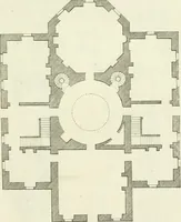 An illustration from Select architecture : being regular designs of plans and elevations well suited to both town and country : in which the magnificence and beauty, the purity and simplicity of designing, for every species of that noble art, is accurately treated, and with great variety exemplified, from the plain town-house to the stately hotel, and in the country from the genteel and convenient farm-house to the parochial church : with suitable embellishments : also bridges, baths, summer-houses, &c. ... : illustrated with fifty copper plates, quarto (1755)