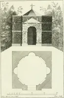 An illustration from Select architecture : being regular designs of plans and elevations well suited to both town and country : in which the magnificence and beauty, the purity and simplicity of designing, for every species of that noble art, is accurately treated, and with great variety exemplified, from the plain town-house to the stately hotel, and in the country from the genteel and convenient farm-house to the parochial church : with suitable embellishments : also bridges, baths, summer-houses, &c. ... : illustrated with fifty copper plates, quarto (1755)