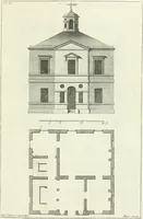 An illustration from Select architecture : being regular designs of plans and elevations well suited to both town and country : in which the magnificence and beauty, the purity and simplicity of designing, for every species of that noble art, is accurately treated, and with great variety exemplified, from the plain town-house to the stately hotel, and in the country from the genteel and convenient farm-house to the parochial church : with suitable embellishments : also bridges, baths, summer-houses, &c. ... : illustrated with fifty copper plates, quarto (1755)