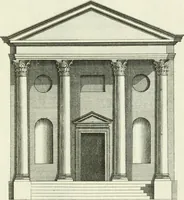An illustration from Select architecture : being regular designs of plans and elevations well suited to both town and country : in which the magnificence and beauty, the purity and simplicity of designing, for every species of that noble art, is accurately treated, and with great variety exemplified, from the plain town-house to the stately hotel, and in the country from the genteel and convenient farm-house to the parochial church : with suitable embellishments : also bridges, baths, summer-houses, &c. ... : illustrated with fifty copper plates, quarto (1755)