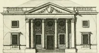 An illustration from Select architecture : being regular designs of plans and elevations well suited to both town and country : in which the magnificence and beauty, the purity and simplicity of designing, for every species of that noble art, is accurately treated, and with great variety exemplified, from the plain town-house to the stately hotel, and in the country from the genteel and convenient farm-house to the parochial church : with suitable embellishments : also bridges, baths, summer-houses, &c. ... : illustrated with fifty copper plates, quarto (1755)