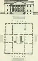 An illustration from Select architecture : being regular designs of plans and elevations well suited to both town and country : in which the magnificence and beauty, the purity and simplicity of designing, for every species of that noble art, is accurately treated, and with great variety exemplified, from the plain town-house to the stately hotel, and in the country from the genteel and convenient farm-house to the parochial church : with suitable embellishments : also bridges, baths, summer-houses, &c. ... : illustrated with fifty copper plates, quarto (1755)