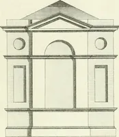 An illustration from Select architecture : being regular designs of plans and elevations well suited to both town and country : in which the magnificence and beauty, the purity and simplicity of designing, for every species of that noble art, is accurately treated, and with great variety exemplified, from the plain town-house to the stately hotel, and in the country from the genteel and convenient farm-house to the parochial church : with suitable embellishments : also bridges, baths, summer-houses, &c. ... : illustrated with fifty copper plates, quarto (1755)