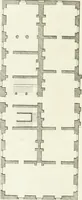An illustration from Select architecture : being regular designs of plans and elevations well suited to both town and country : in which the magnificence and beauty, the purity and simplicity of designing, for every species of that noble art, is accurately treated, and with great variety exemplified, from the plain town-house to the stately hotel, and in the country from the genteel and convenient farm-house to the parochial church : with suitable embellishments : also bridges, baths, summer-houses, &c. ... : illustrated with fifty copper plates, quarto (1755)