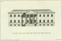 An illustration from Select architecture : being regular designs of plans and elevations well suited to both town and country : in which the magnificence and beauty, the purity and simplicity of designing, for every species of that noble art, is accurately treated, and with great variety exemplified, from the plain town-house to the stately hotel, and in the country from the genteel and convenient farm-house to the parochial church : with suitable embellishments : also bridges, baths, summer-houses, &c. ... : illustrated with fifty copper plates, quarto (1755)
