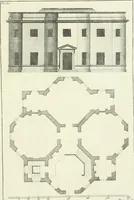 An illustration from Select architecture : being regular designs of plans and elevations well suited to both town and country : in which the magnificence and beauty, the purity and simplicity of designing, for every species of that noble art, is accurately treated, and with great variety exemplified, from the plain town-house to the stately hotel, and in the country from the genteel and convenient farm-house to the parochial church : with suitable embellishments : also bridges, baths, summer-houses, &c. ... : illustrated with fifty copper plates, quarto (1755)
