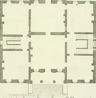 An illustration from Select architecture : being regular designs of plans and elevations well suited to both town and country : in which the magnificence and beauty, the purity and simplicity of designing, for every species of that noble art, is accurately treated, and with great variety exemplified, from the plain town-house to the stately hotel, and in the country from the genteel and convenient farm-house to the parochial church : with suitable embellishments : also bridges, baths, summer-houses, &c. ... : illustrated with fifty copper plates, quarto (1755)